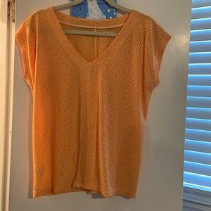 Loft small orange cap sleeve stripe shirt